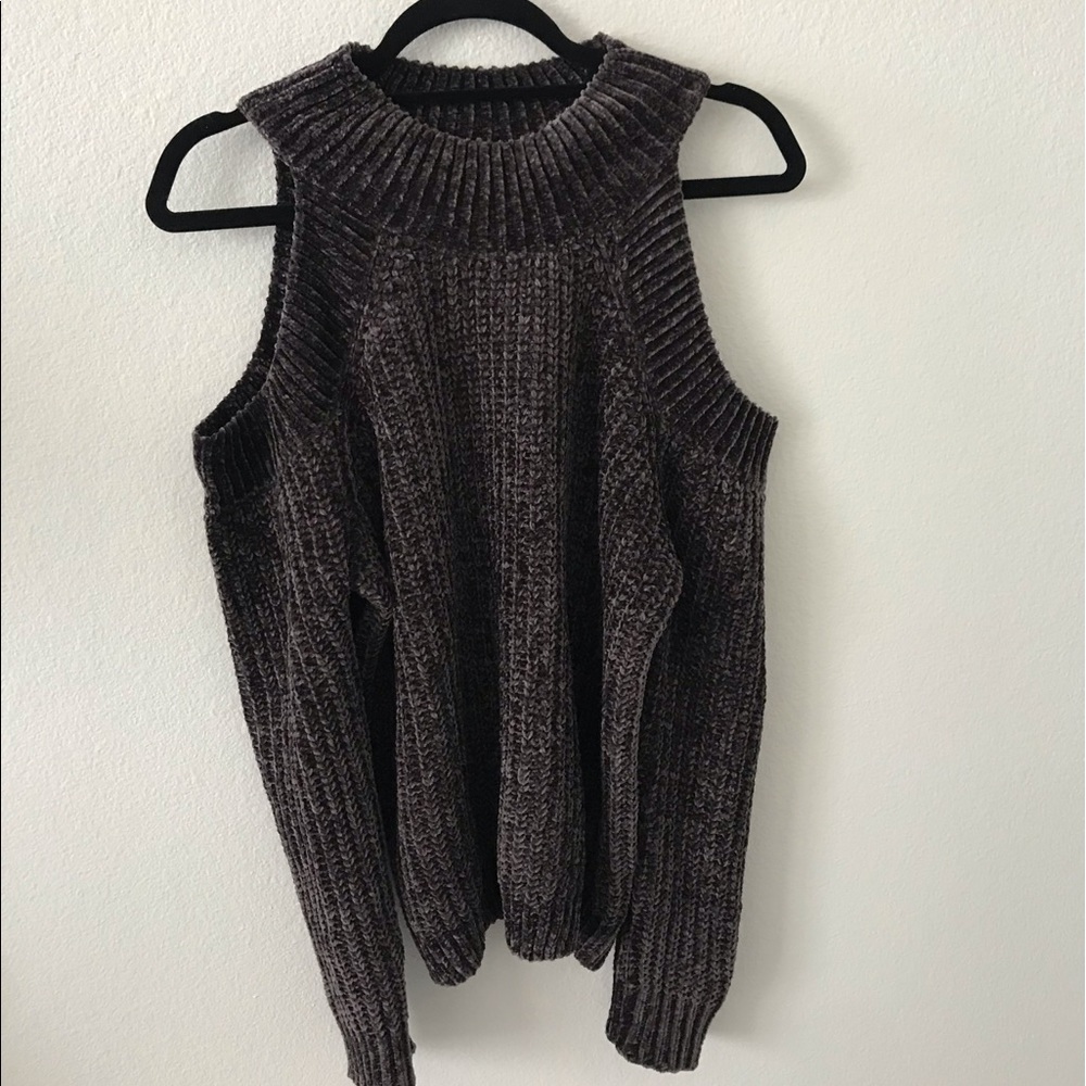 Purple Shoulder Cut Out Sweater